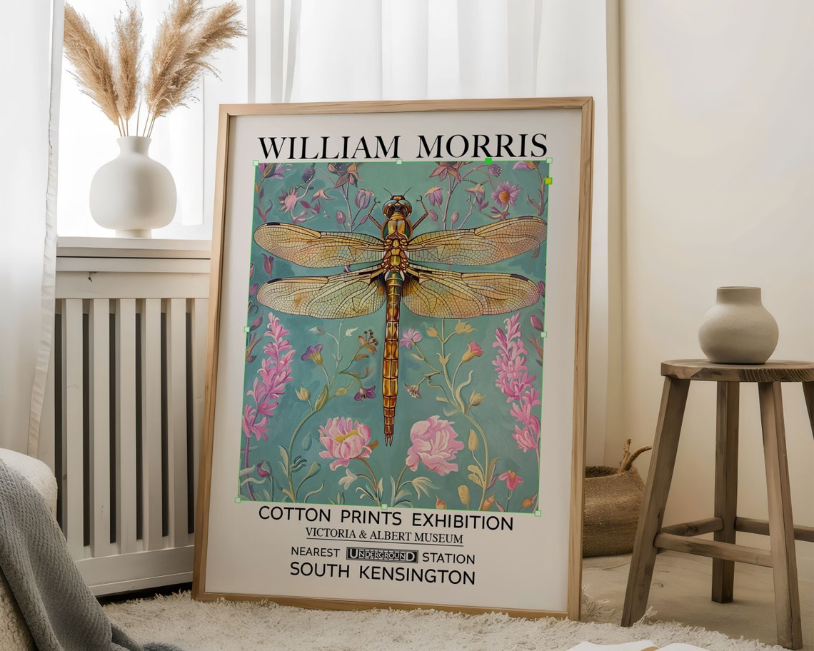William Morris Dragonfly Print Pink Blue Vintage Flower Print Vibrant Dragonfly Exhibition Poster Living Room Print Classic Textile Print - Image 2