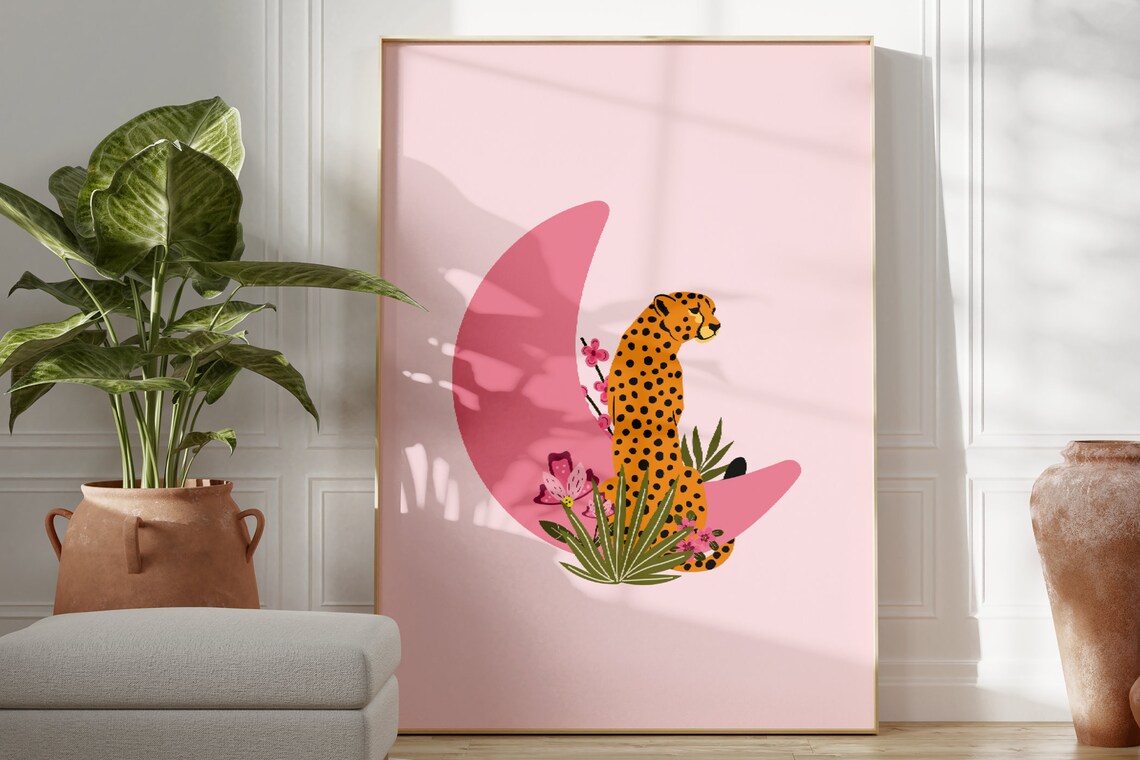 Pink Leopard Boho Moon Art Print - Image 3