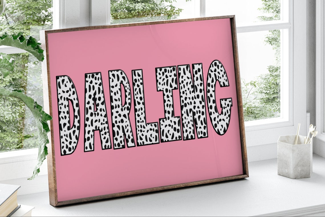 Darling Dalmatian Spot Letters Pink Preppy Dorm Room Wall Art