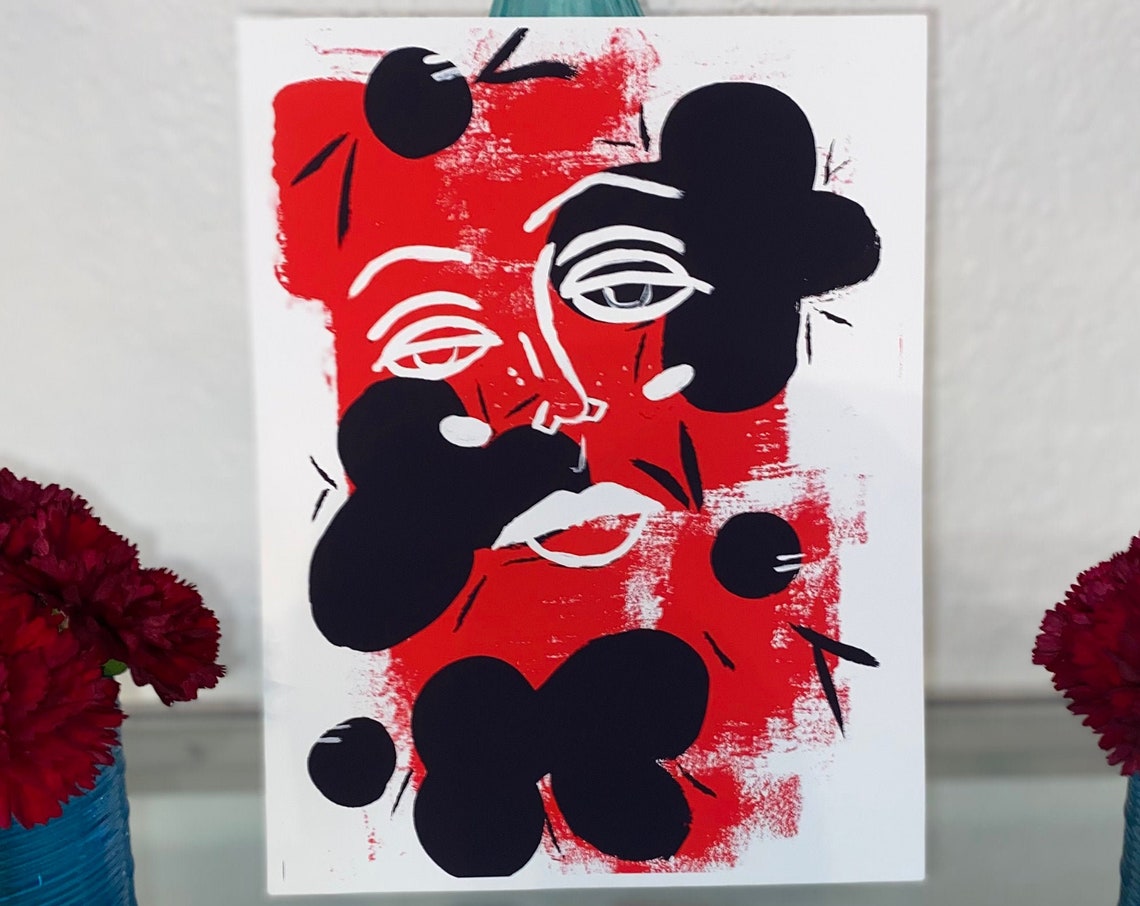 Abstract Red Face Minimalist Line Art, Bold Shapes