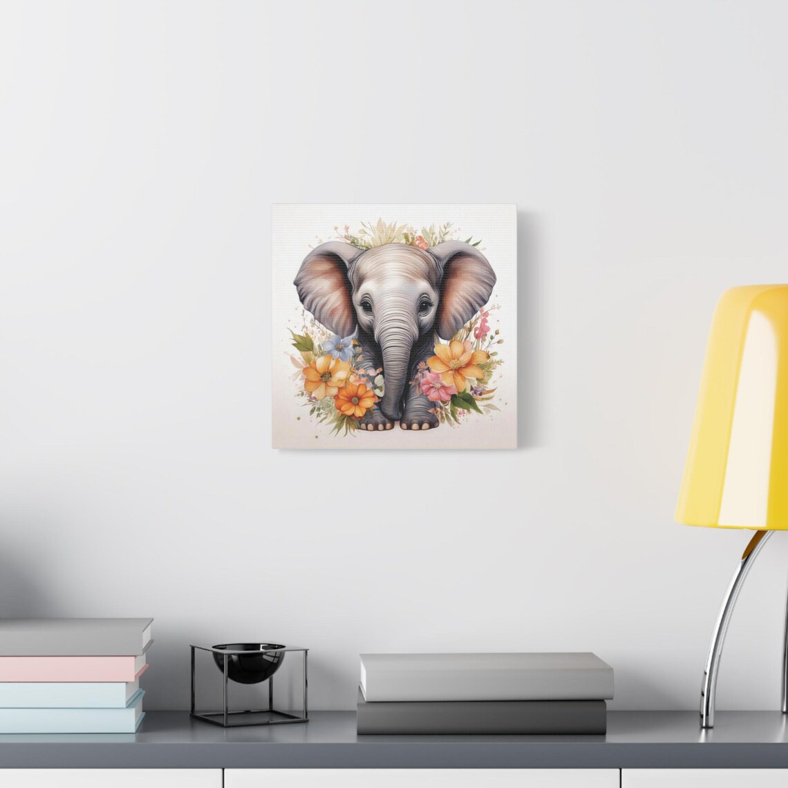 Baby Elephant With Watercolor Flowers Cute Nursery Animal Poster - Image 2