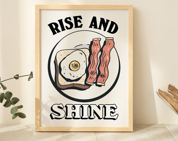 Cute Kitchen Wall Print Print Retro Food Wall Decor Large Breakfast Art Prints Eggs And Bacon Print