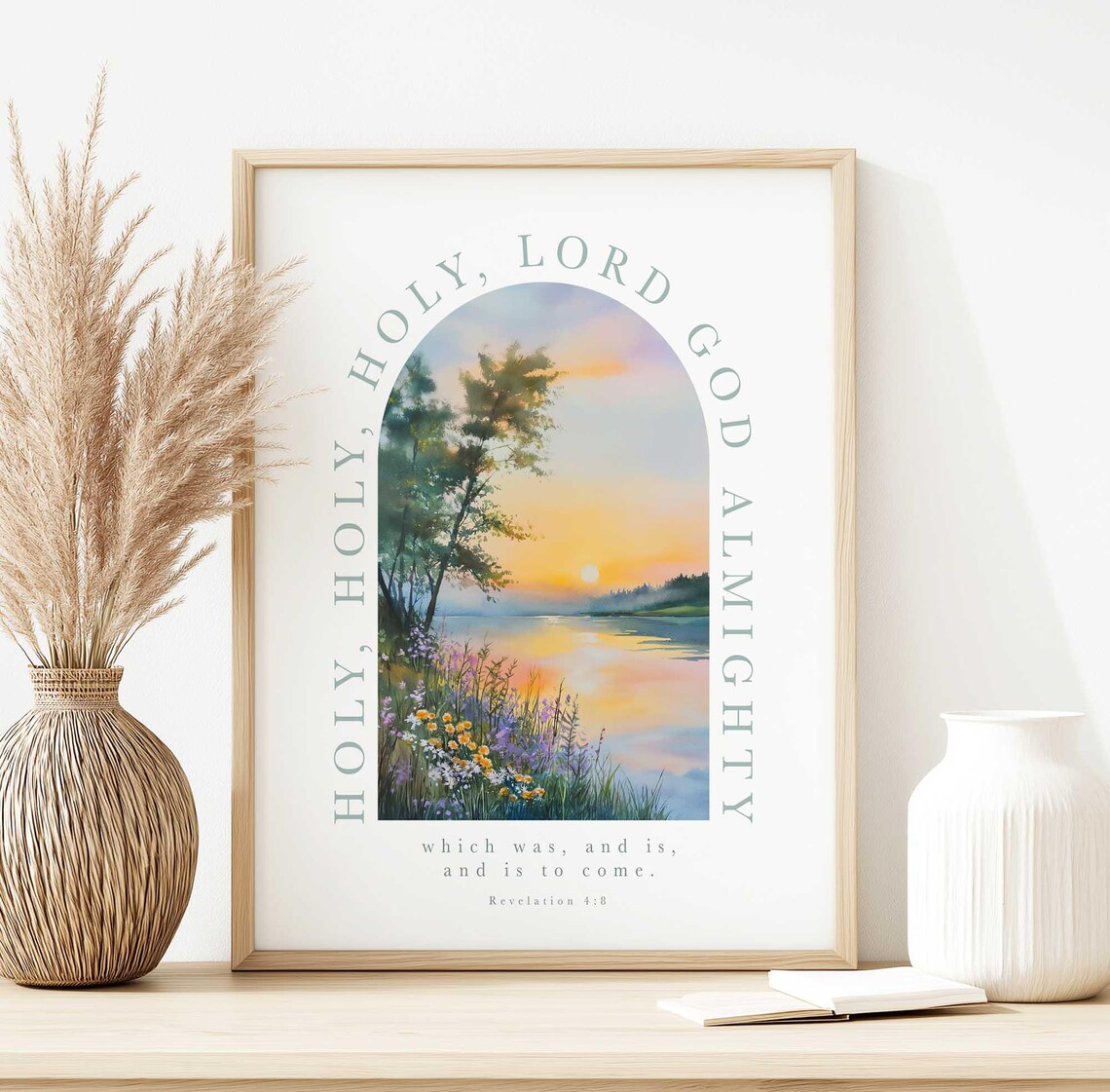 Holy Holy Holy Revelation 4:8 Arch Sunset Lake Watercolor Poster - Image 2