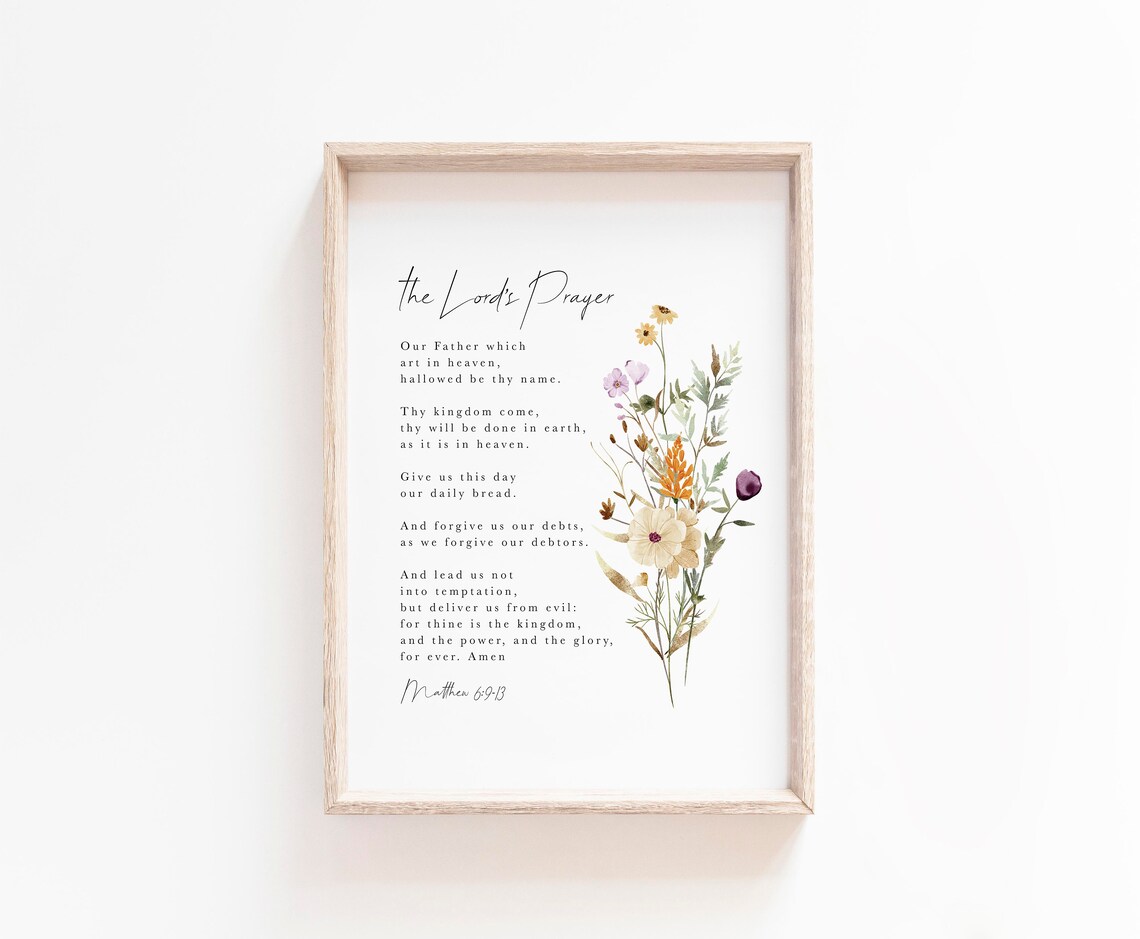 The Lord's Prayer Matthew 6:9-13 Watercolor Wildflower Scripture Poster - Image 2