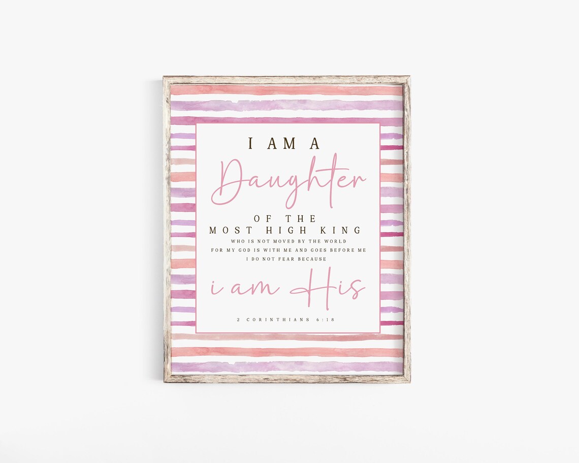 Daughter of the Most High King Pink Striped Watercolor Poster - Image 2