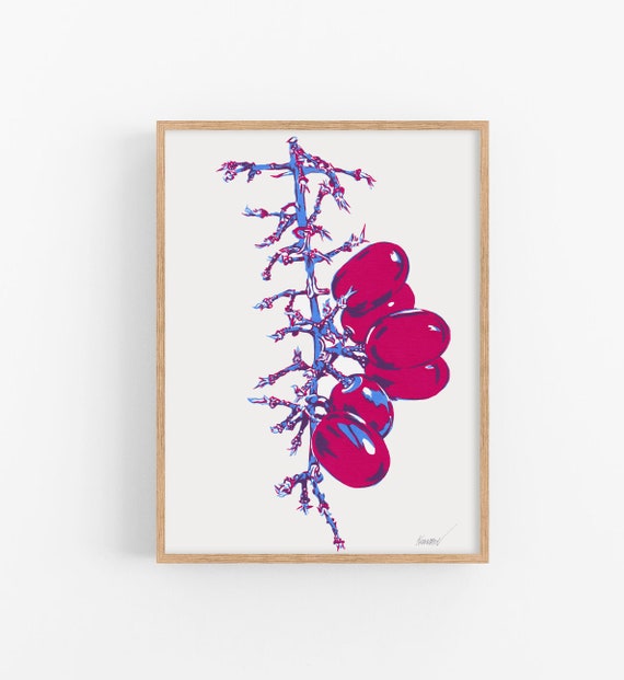 Grape Art Print Fruit Wall Modern Kitchen Poster Tasty Food Artwork Pink Large Still Life Foodie Decor