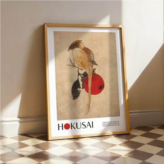 Katsushika Hokusai Japanese Bird Art Print, Vintage Ukiyo-E
