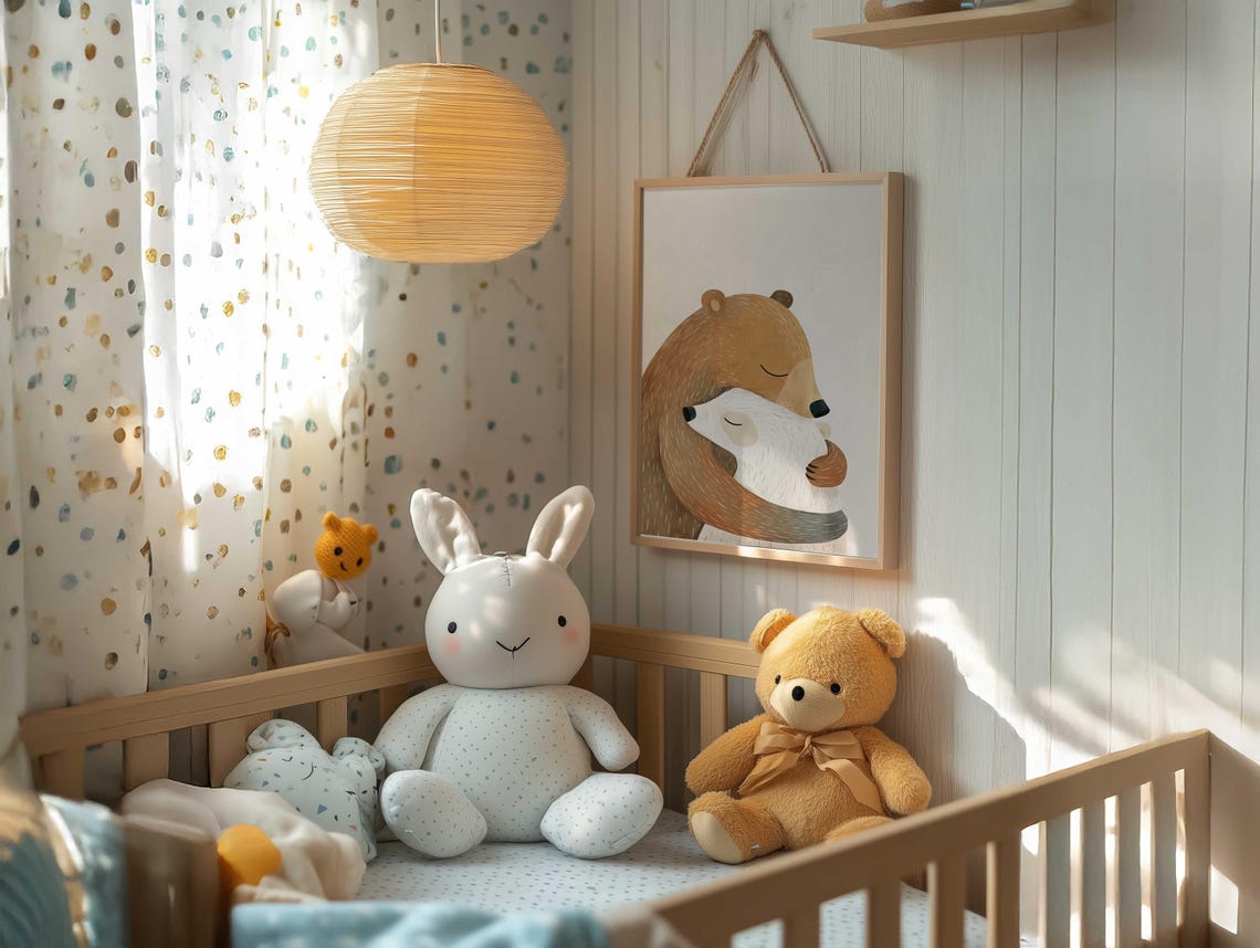 Big Brown Bear Hugging White Polar Bear Sweet Nursery Poster - Image 4
