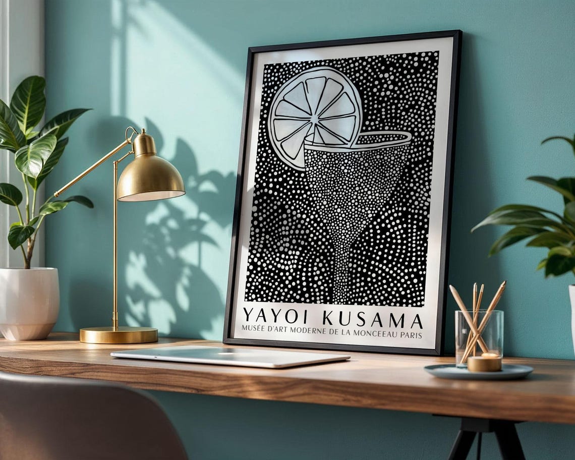 Black And White Dotted Cocktail Glass With Citrus Slice Poster - Image 4