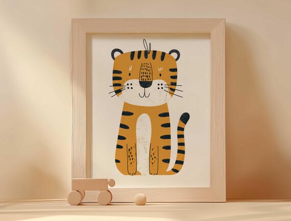 Cute Sitting Tiger Cub Safari Baby Nursery Kids Room Wall Art