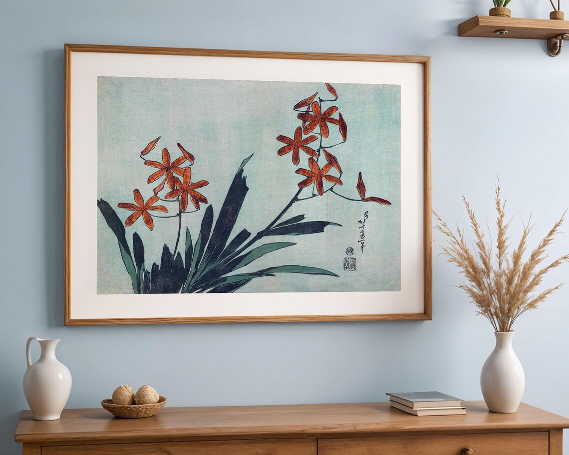 Hokusai Leopard Lily Red Blossom Japanese Woodblock Floral Poster - Image 4