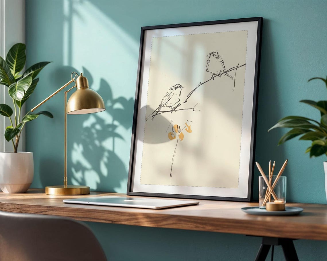 Minimalist Ink Sparrows On Bare Branch Japanese Style Poster - Image 4
