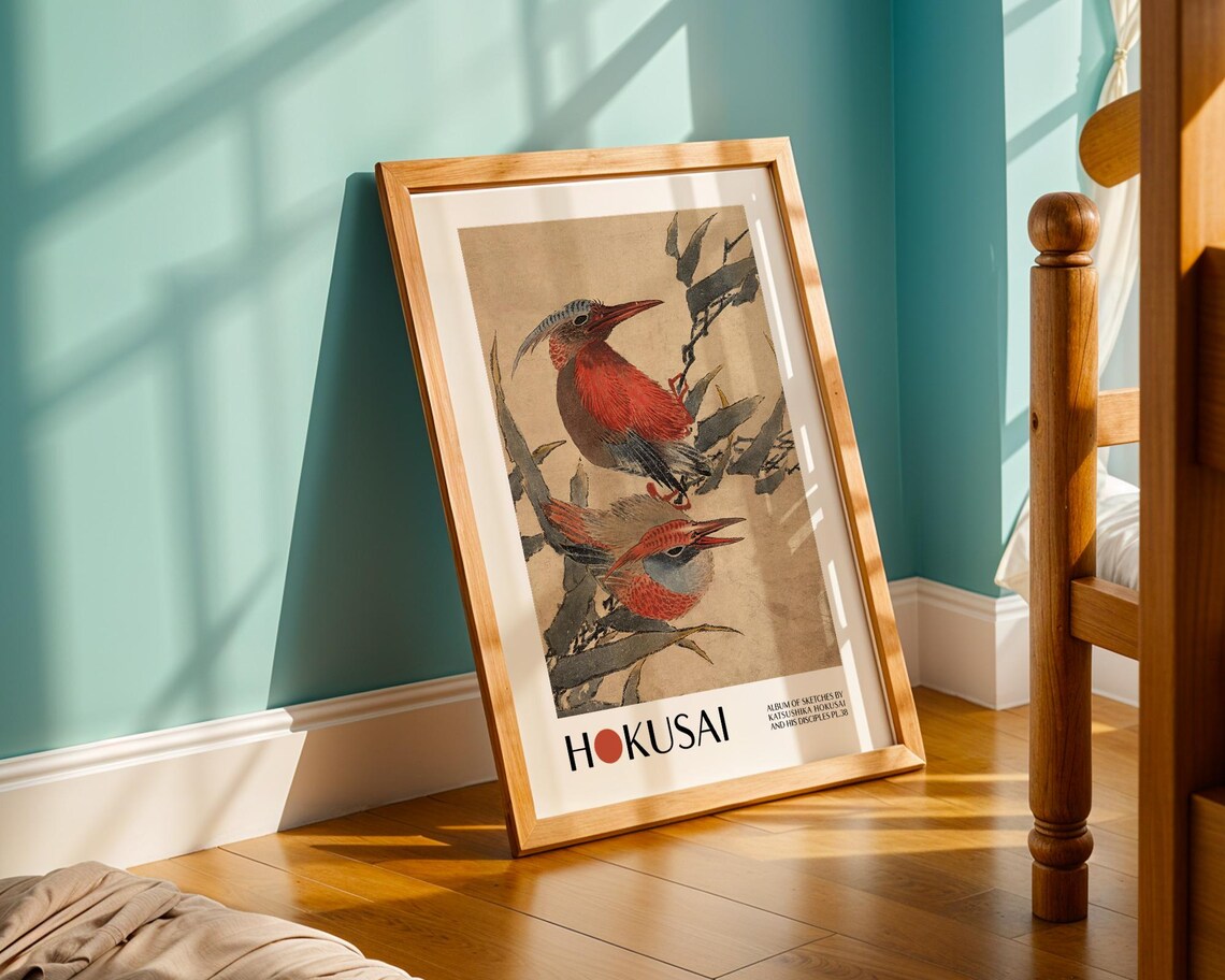 Katsushika Hokusai Japanese Birds, Vintage Japan Art - Image 3