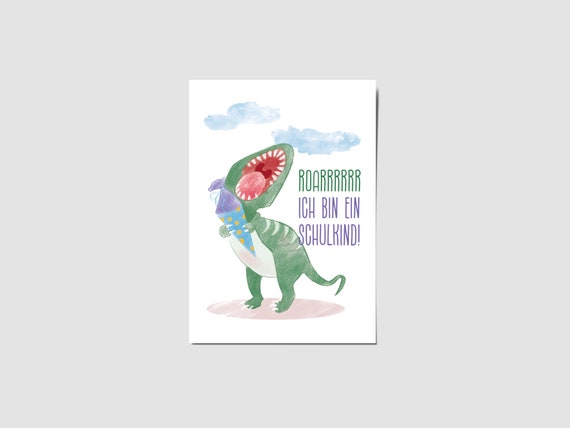 Funny School Enrollment Dino Card, First Day Of School