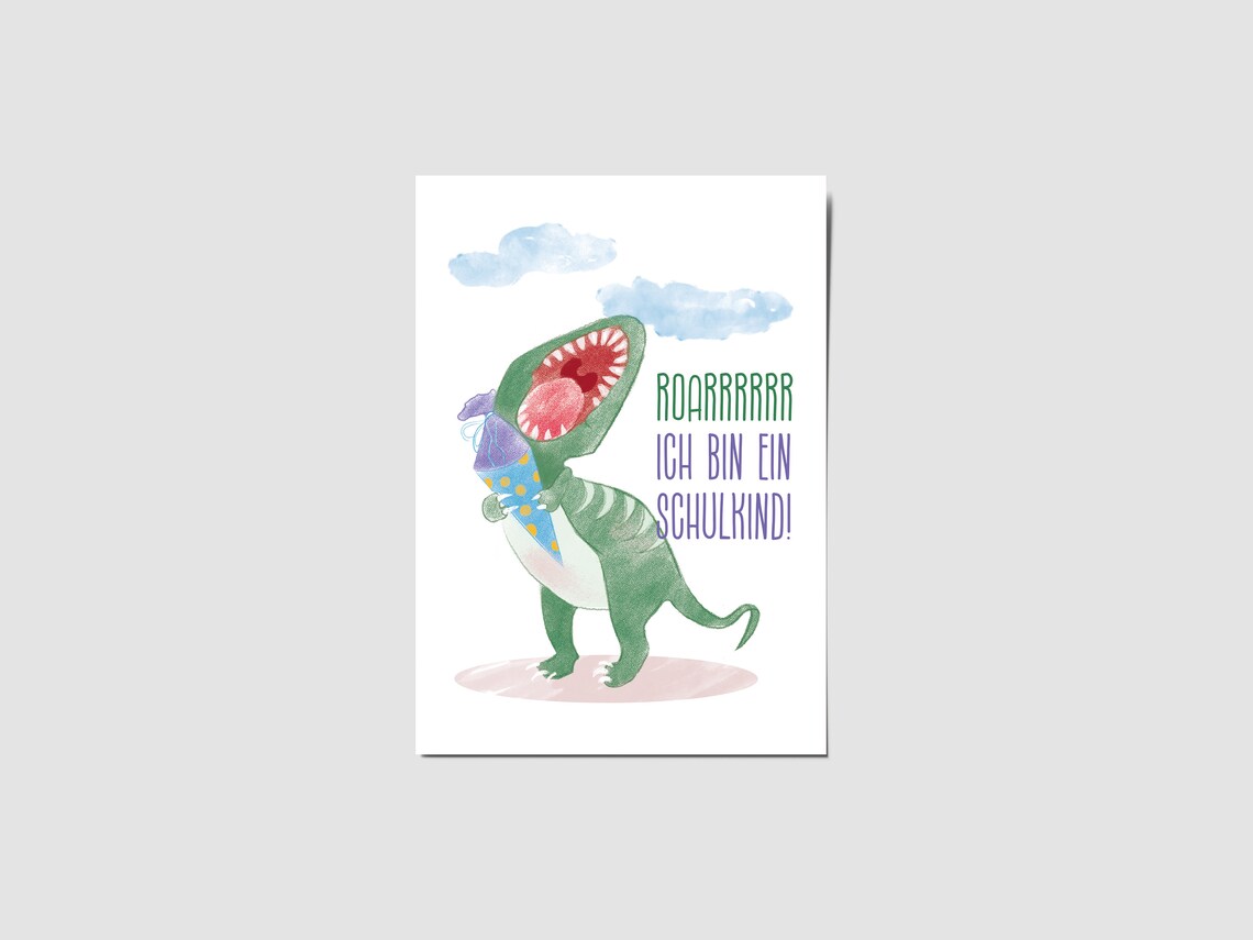 Funny School Enrollment Dino Card, First Day Of School
