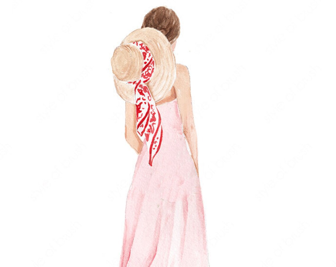 Pink Maxi Dress Straw Bag Baguette Summer France Fashion Poster - Image 2