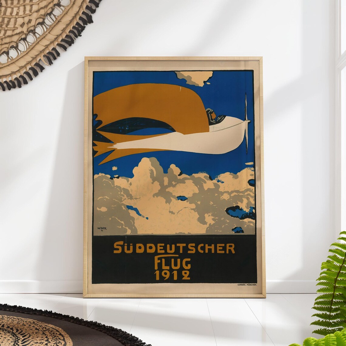 Vintage Aviation Poster 1912 Sddeutscher Flug
