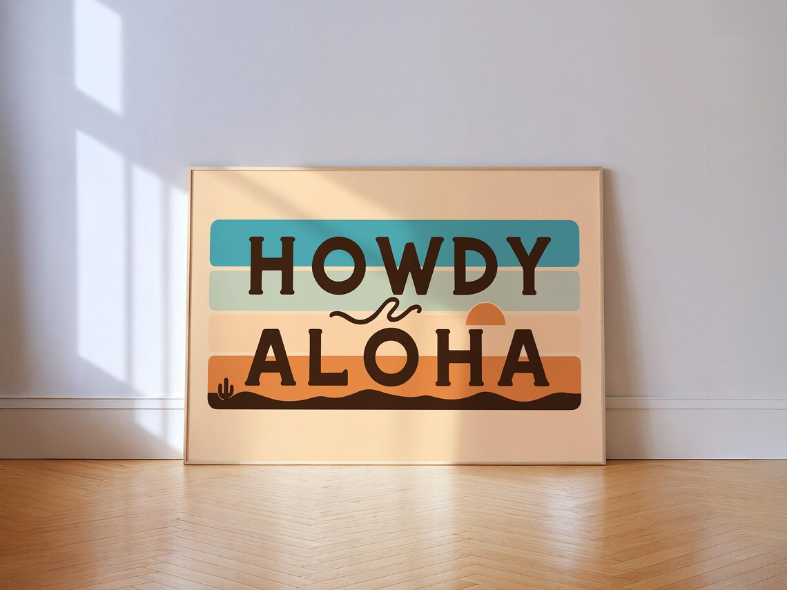 Howdy Aloha Typography Art Print, Minimalist Decor