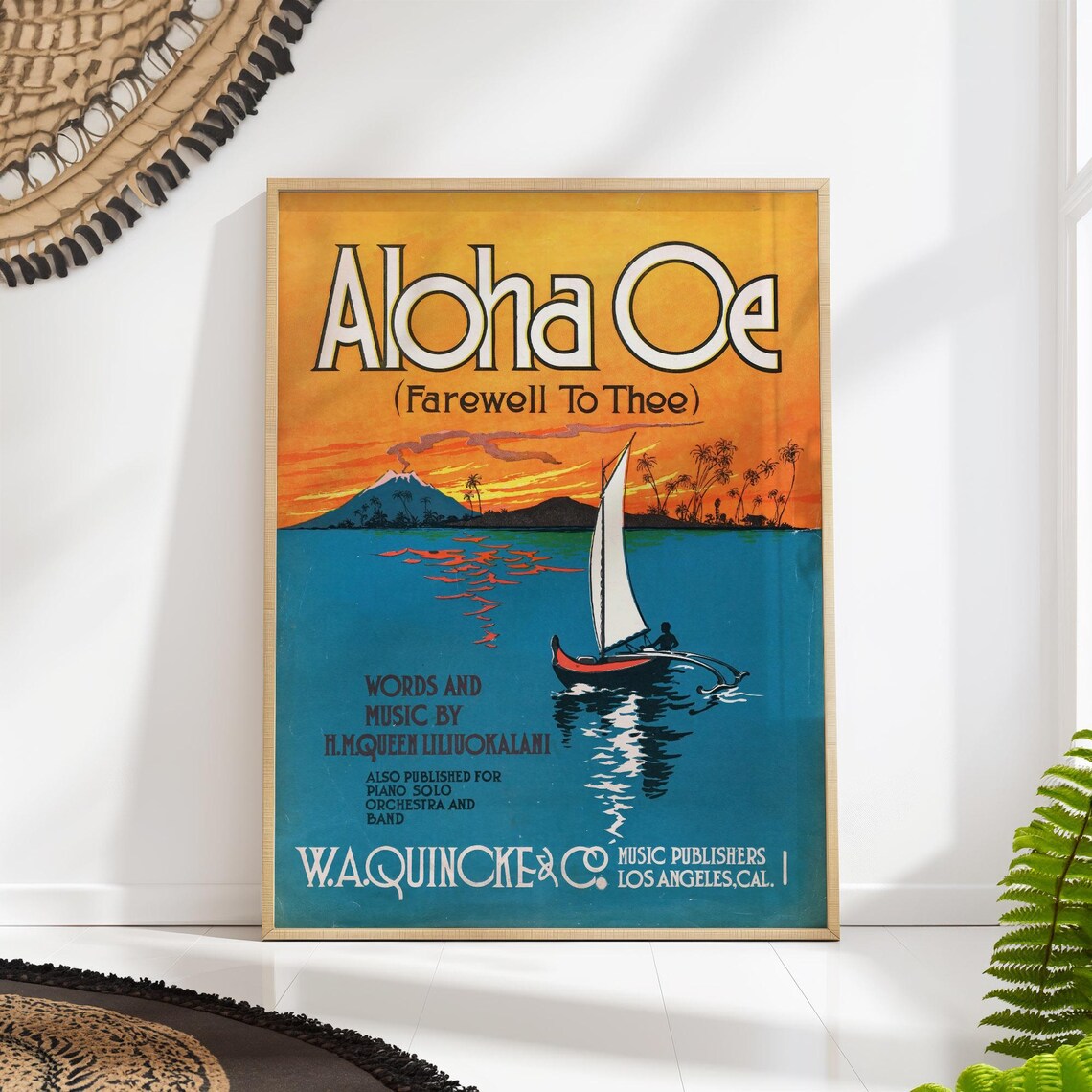 Aloha Oe Farewell To Thee Vintage Hawaiian Sheet Music Poster