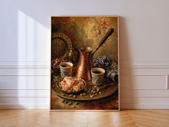 Turkish Coffee and Delight Still Life Vintage Ornate Oil Painting Poster