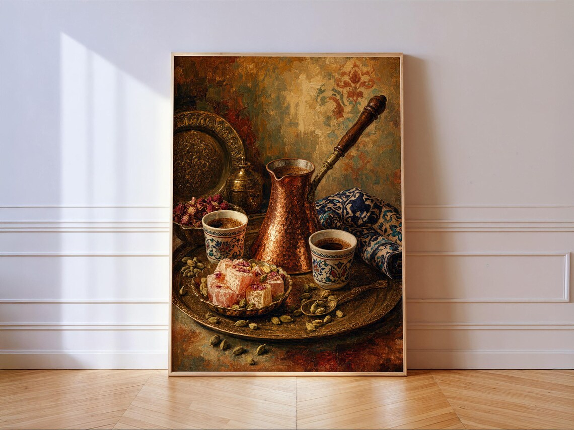 Turkish Coffee and Delight Still Life Vintage Ornate Oil Painting Poster