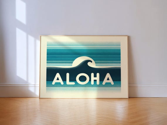 Aloha Blue Wave Print Coastal Wall Art Printed Framed