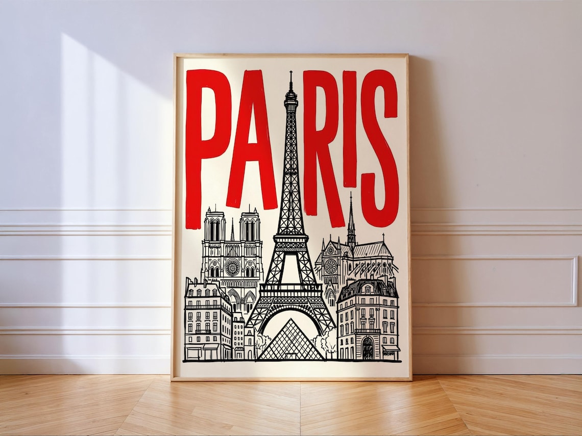 Paris Eiffel Tower Poster Print, City Typography