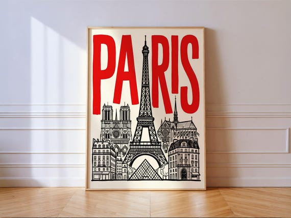Paris Eiffel Tower Poster Print, City Typography
