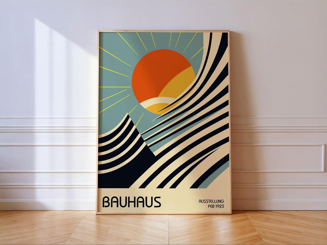 Bauhaus Waves Sun Poster, Mid-Century Modern Geometric