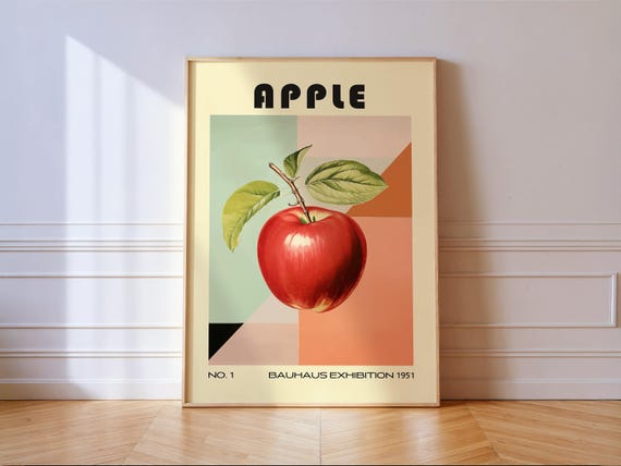 Apple Decorative Kitchen Print Bauhaus Poster Vintage Decoration