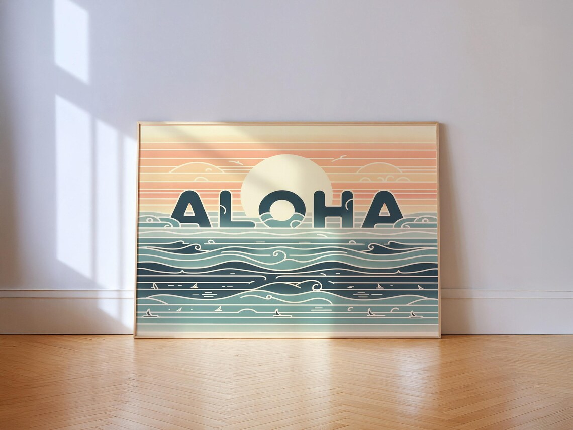 Aloha Waves And Sun Coastal Wall Art Print