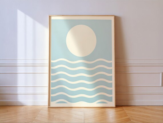 Bauhaus Sun Waves Art Print Abstract Coastal Poster