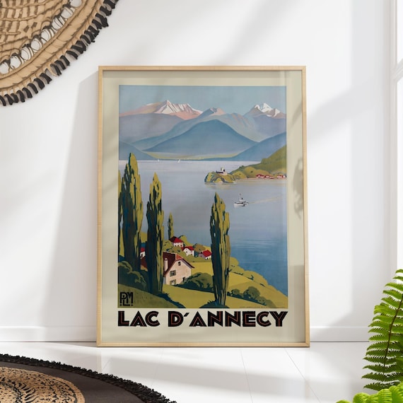 Lake Annecy Travel Poster Vintage French Alps Art Print