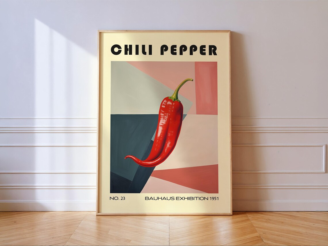 Chili Pepper Decorative Kitchen Print, Vintage Bauhaus Poster