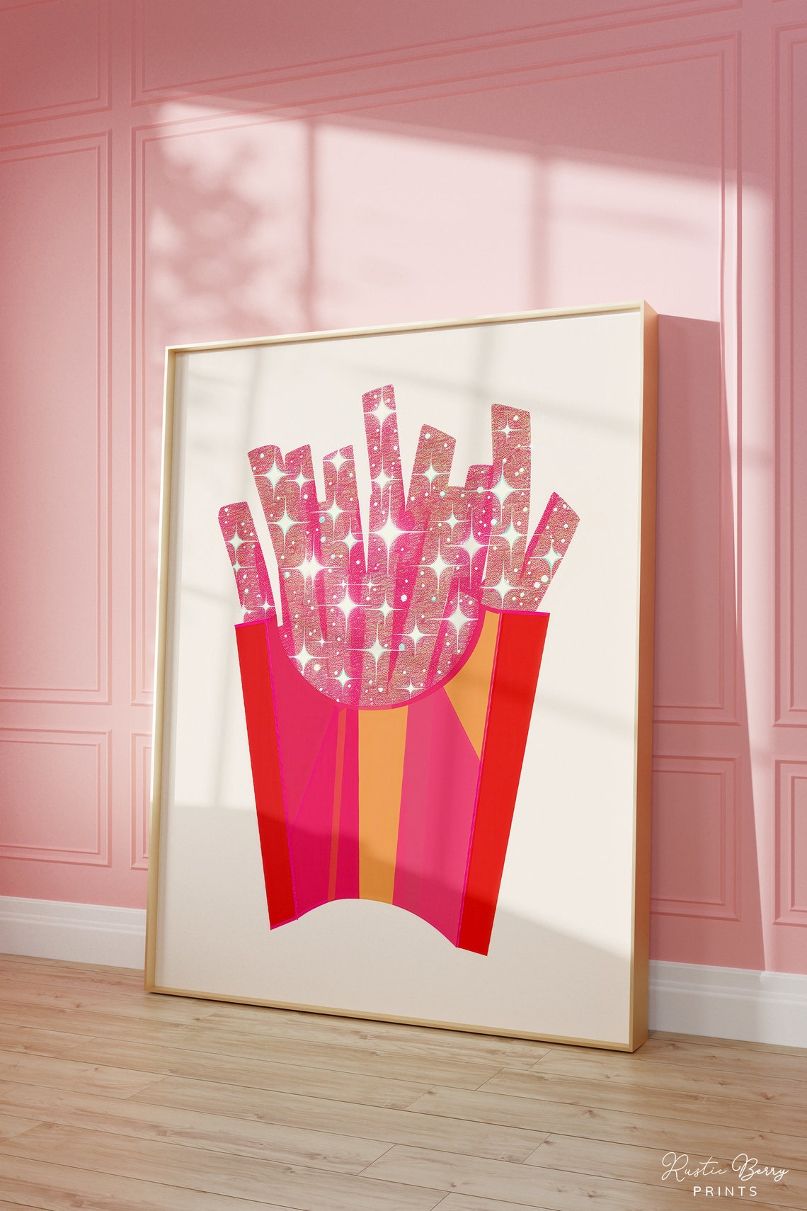 Pink Glitter French Fries Pop Art Trendy Dorm Kitchen Decor Poster
