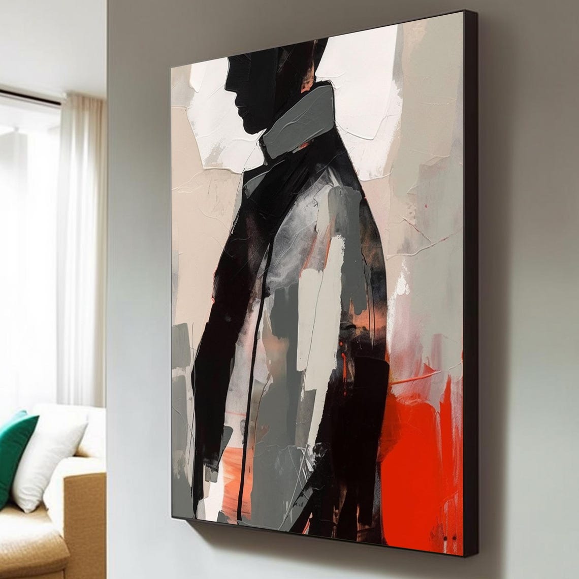 Abstract Man Profile Black Red Coat Modern Expressive Art Poster
