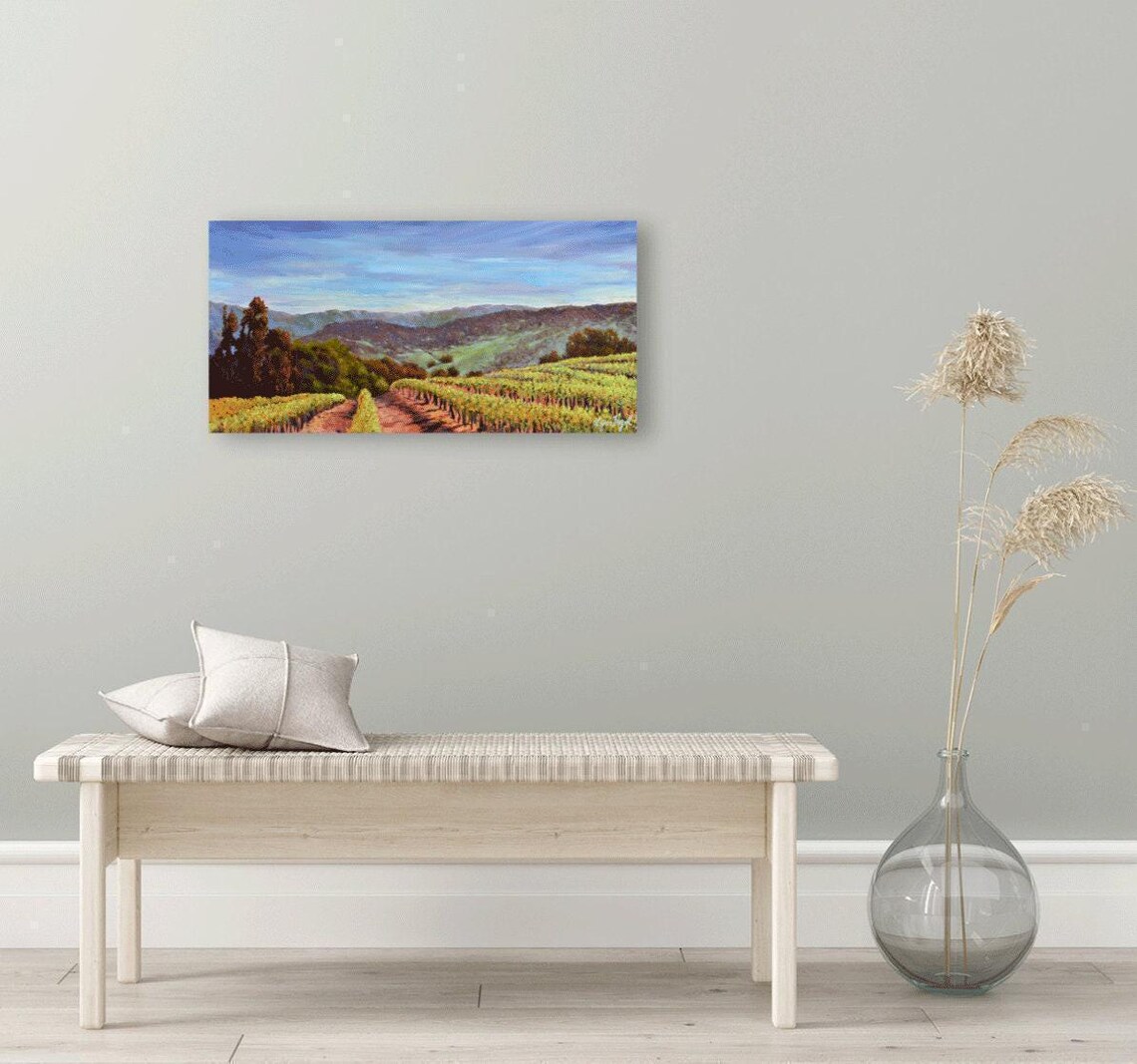 Wine Country Vineyard Rows Golden Autumn Hills Painting Poster - Image 2