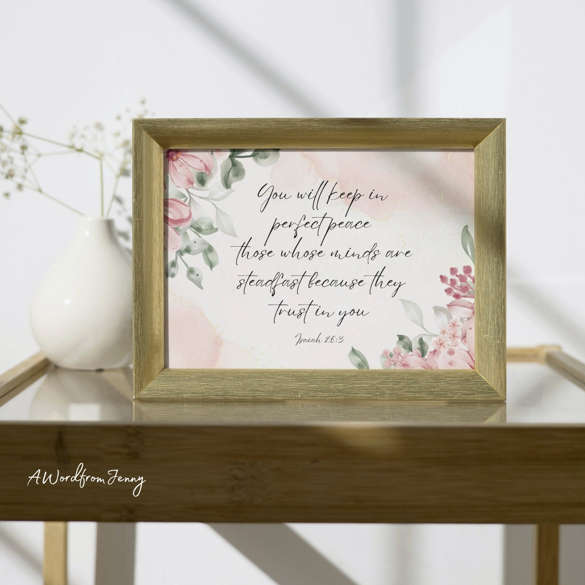 Isaiah 263 I Will Keep In Perfect Peace Christian Scripture Bible Verse Jesus Wall Art Floral Home Decor Gift - Image 2