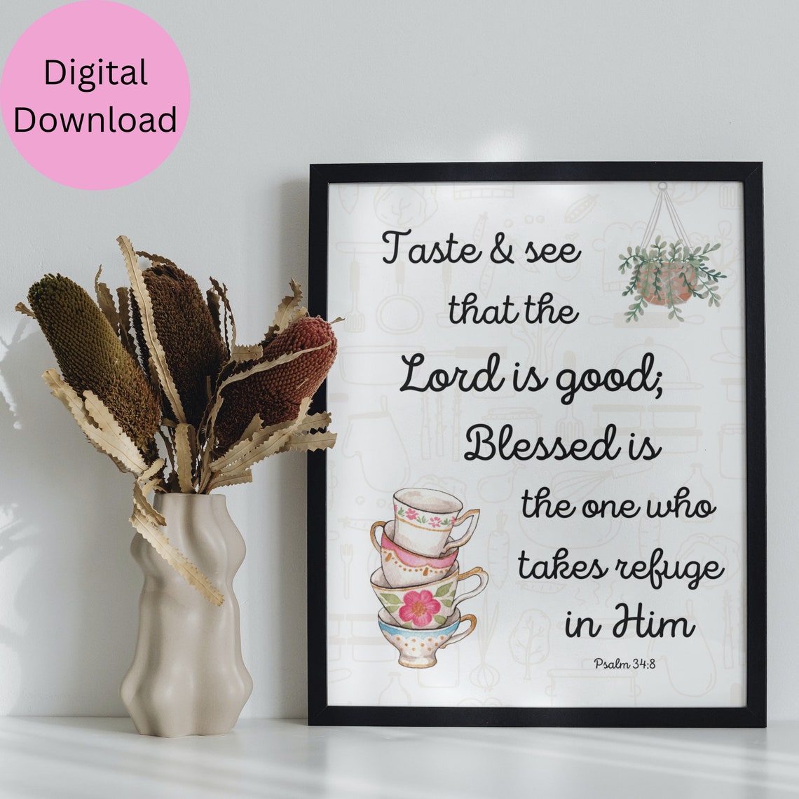 Psalm 348 Taste And See That The Lord Is Good Christian Bible Verse Scripture Wall Art Home Decor Kitchen Gift - Image 2