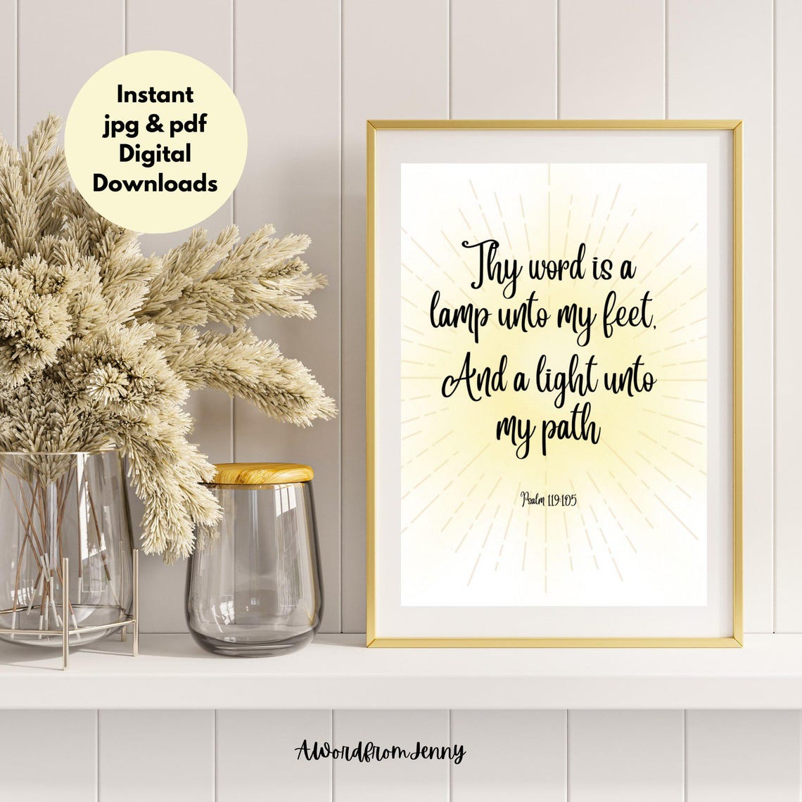 Psalm 119105 Thy Word Is A Lamp Unto My Feet Christian Bible Verse Scripture Wall Art Home Decor Gift Jpg Pdf - Image 2