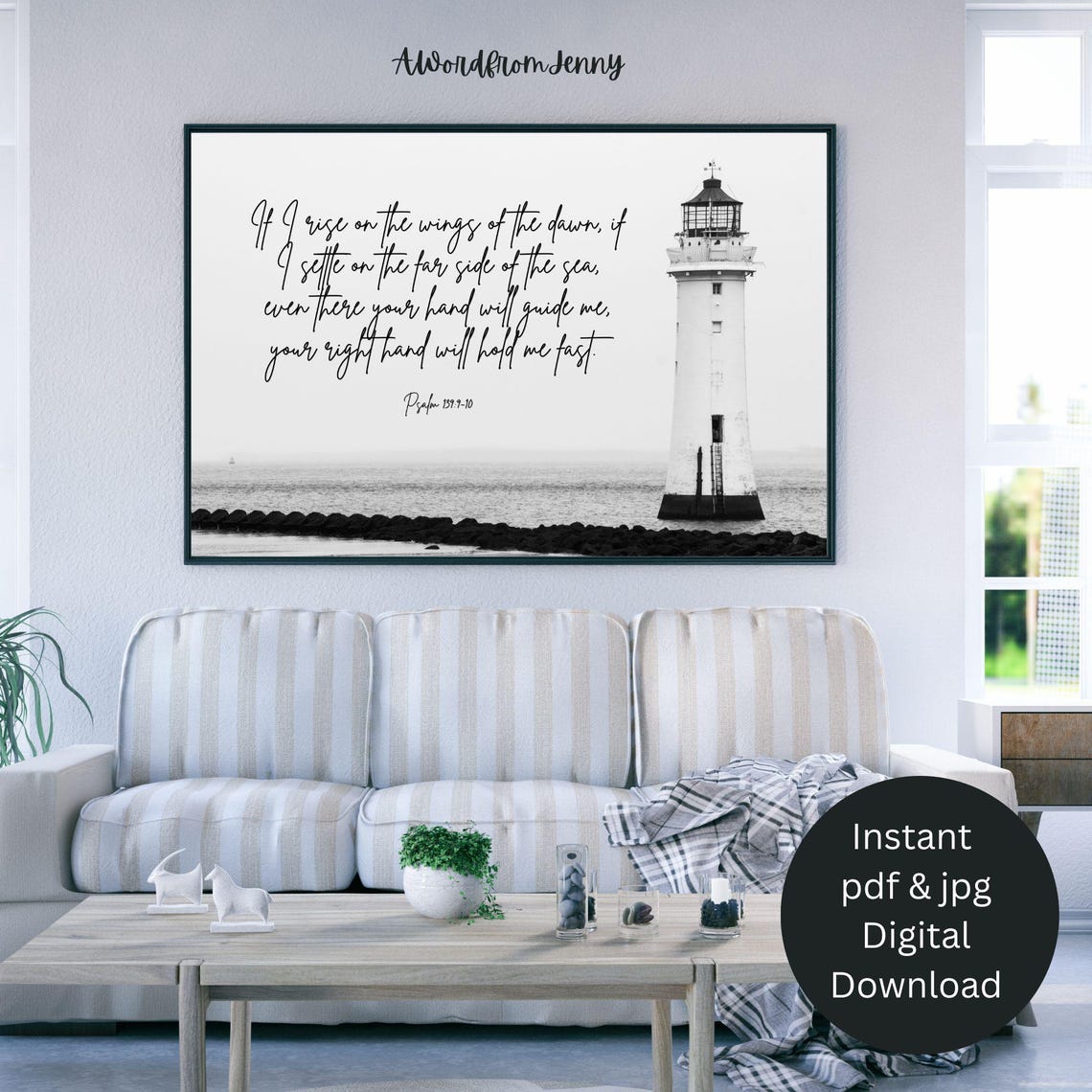 Psalm 1399 Inspirational Christian Bible Verse Scripture Home Office Decor Wall Art Lighthouse Gift For Him Dad