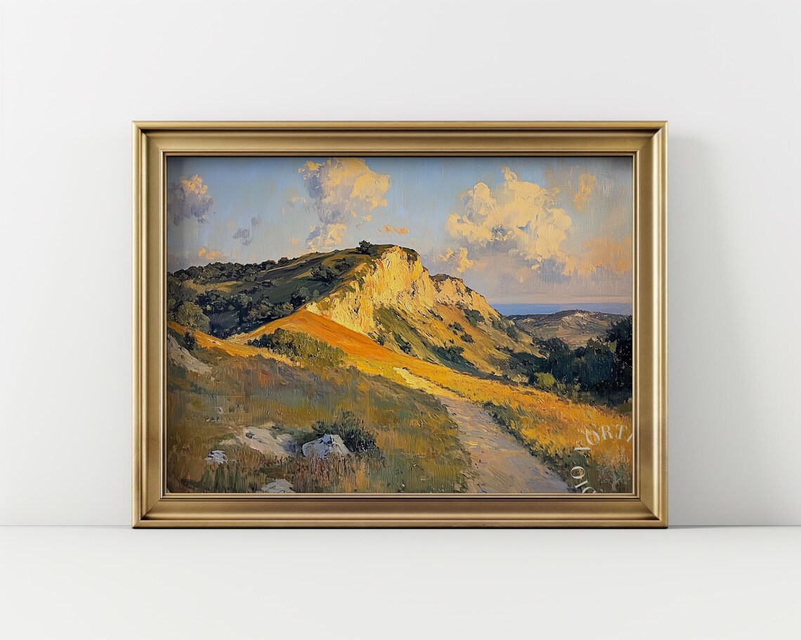 Rustic Hilltop Vintage Pastoral Landscape Art Print