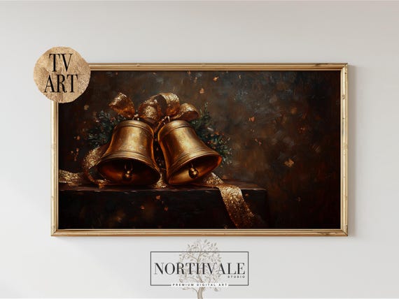 Vintage Brass Christmas Bells Frame Tv Art Festive Holiday Decor For Moody Samsung Instant 169
