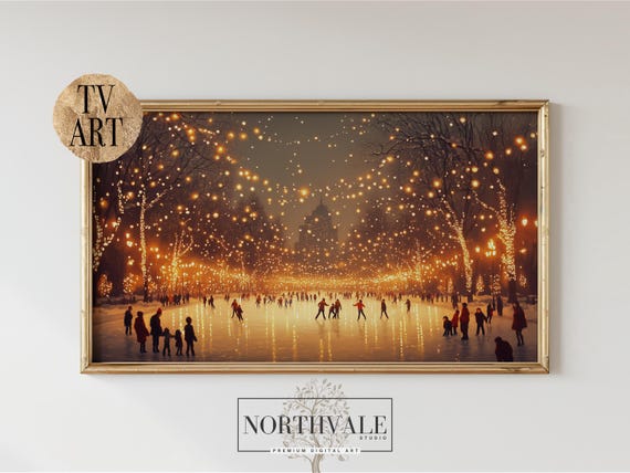 Winter Ice Skating, Rustic Holiday Scene Art Print