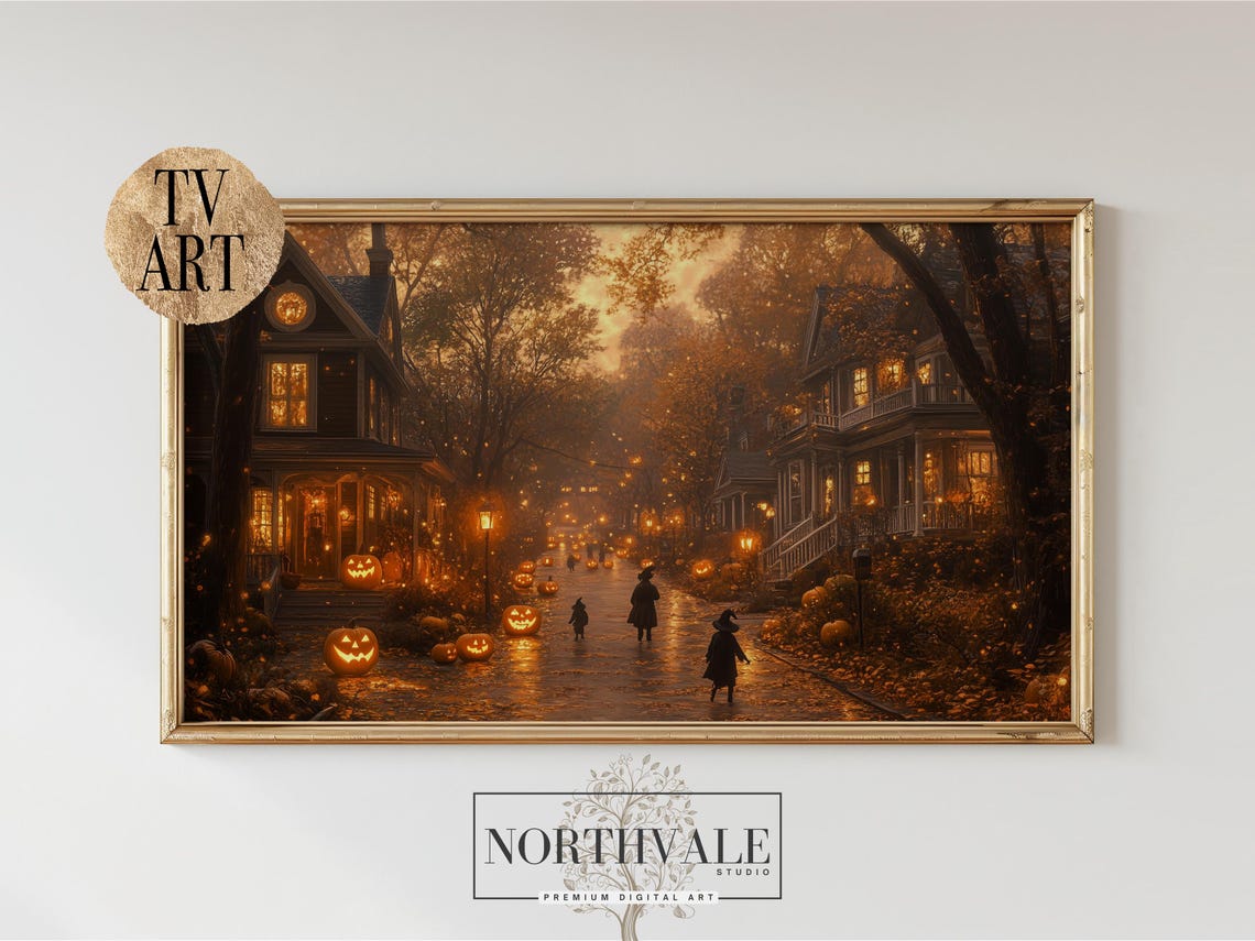 Halloween Trick or Treat Street Jack O Lanterns Autumn Art Poster