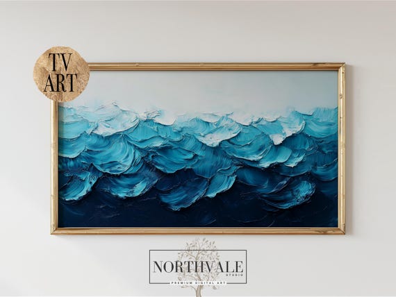 Abstract Seascape Frame Tv Art Impasto Ocean Painting Heavy Paint Strokes Samsung Decor Coastal Wall Print 16