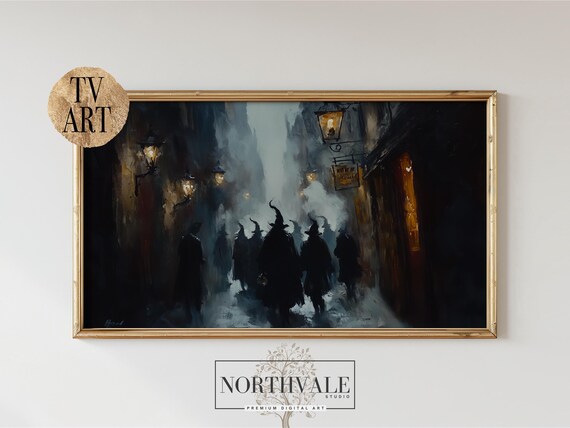 Halloween Trickortreaters Frame Tv Art Moody Night Street Scene Samsung Spooky Wall Decor Vintage Style Holiday Print 64