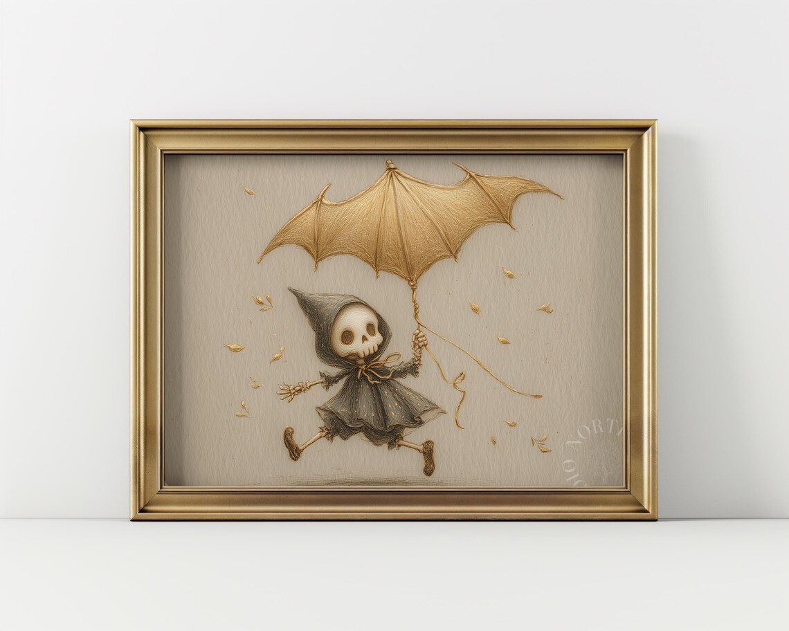 Vintage Halloween Skeleton Child With Bat Kite