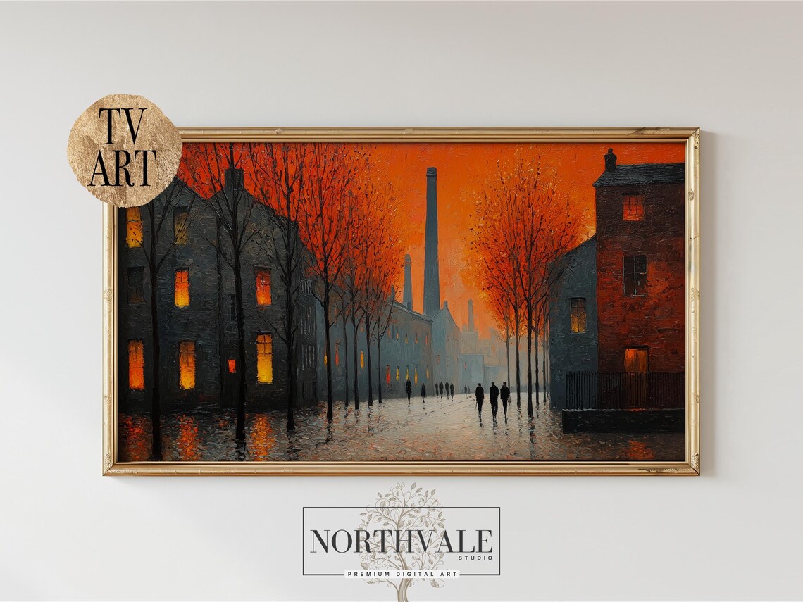Industrial Factory Sunset Orange Sky Urban Landscape TV Poster
