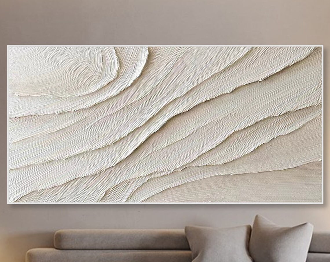3D Ivory Minimalist Painting, Wabi Sabi Living Room Art - Image 4